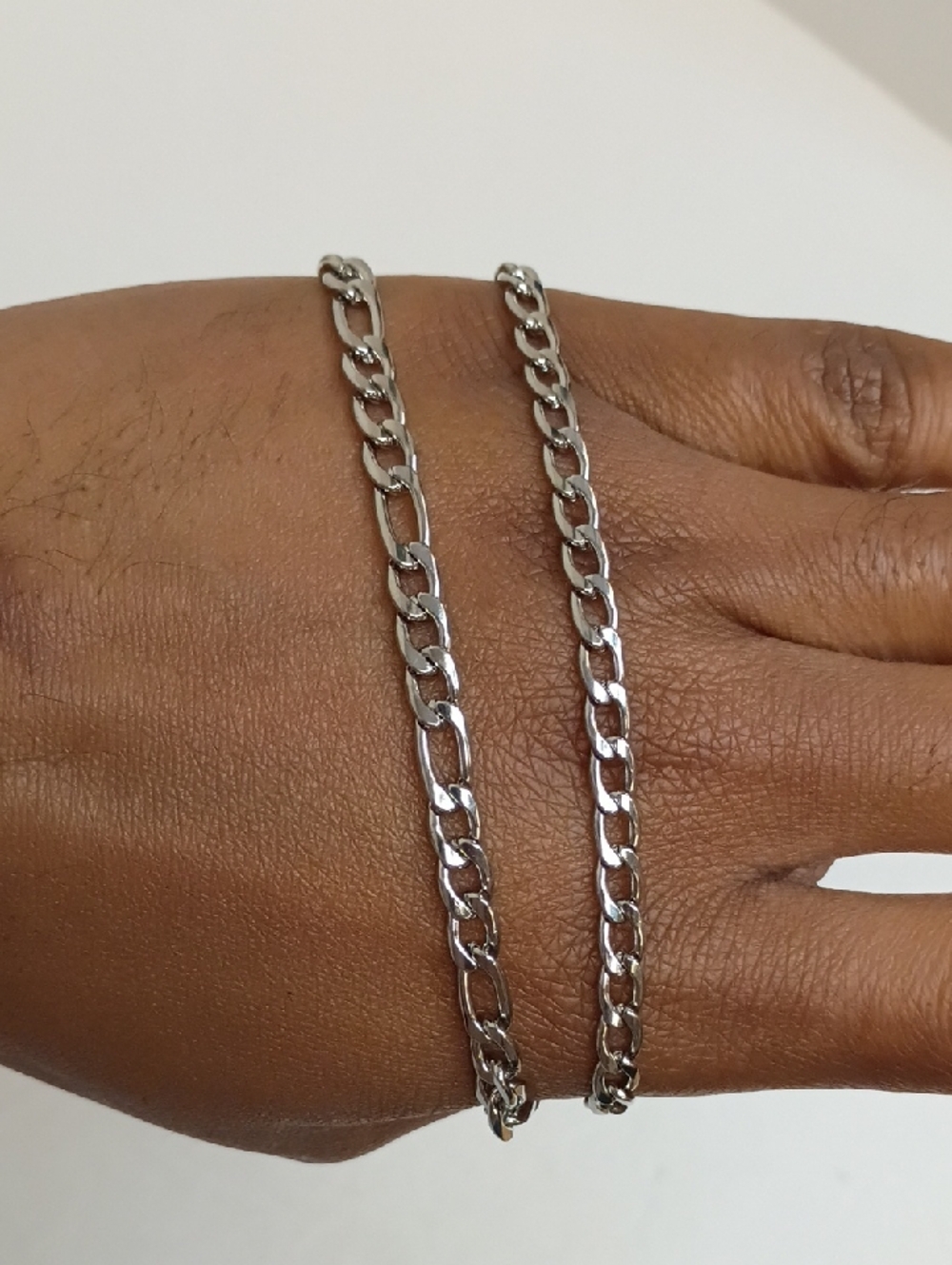 Figaro Chain Bracelet Set Silver Tone Link Stack Classic 2 Piece